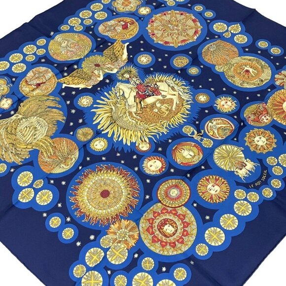 Auth HERMES Carre 90 - Navy Light Yellow Multi Scarf - Picture 1 of 4